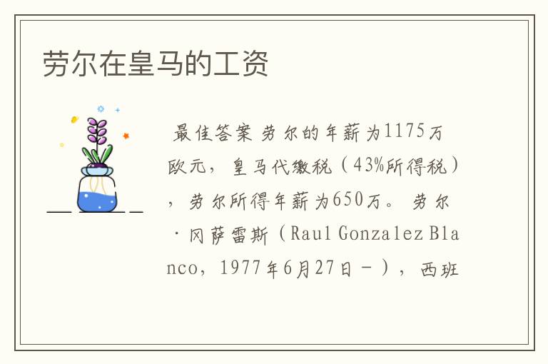 劳尔在皇马的工资