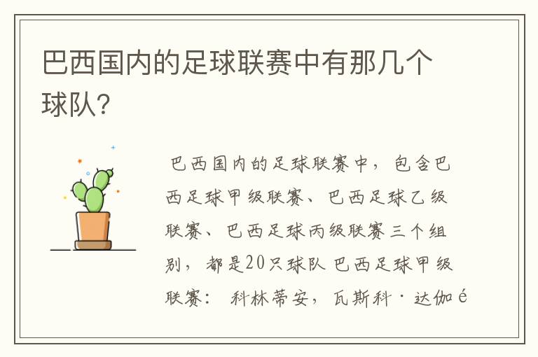 巴西国内的足球联赛中有那几个球队?