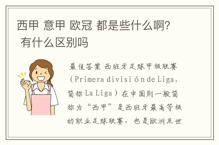 西甲 意甲 欧冠 都是些什么啊? 有什么区别吗