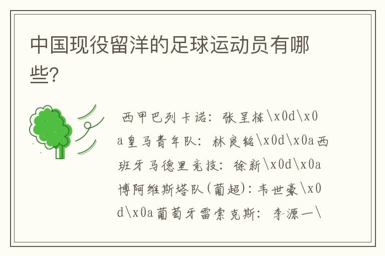 中国现役留洋的足球运动员有哪些?
