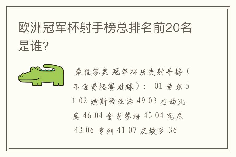 欧洲冠军杯射手榜总排名前20名是谁?