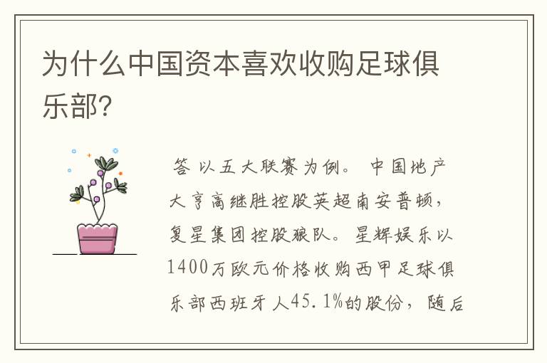 为什么中国资本喜欢收购足球俱乐部?