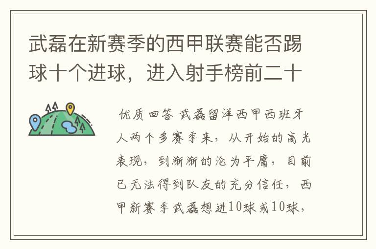 武磊在新赛季的西甲联赛能否踢球十个进球,进入射手榜前二十?