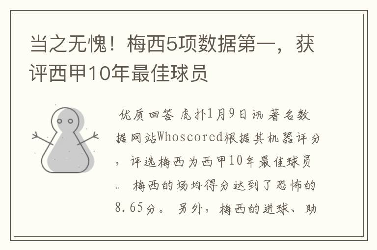 当之无愧!梅西5项数据第一,获评西甲10年最佳球员