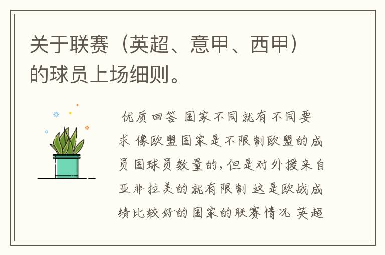 关于联赛(英超、意甲、西甲)的球员上场细则。