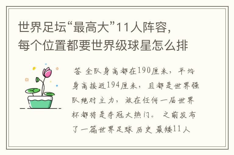 世界足坛“最高大”11人阵容,每个位置都要世界级球星怎么排?