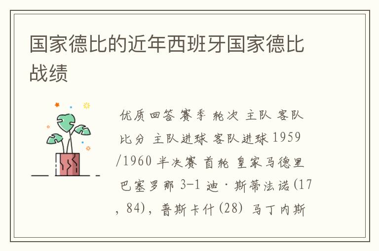 国家德比的近年西班牙国家德比战绩