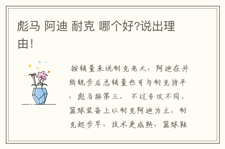 彪马 阿迪 耐克 哪个好?说出理由!