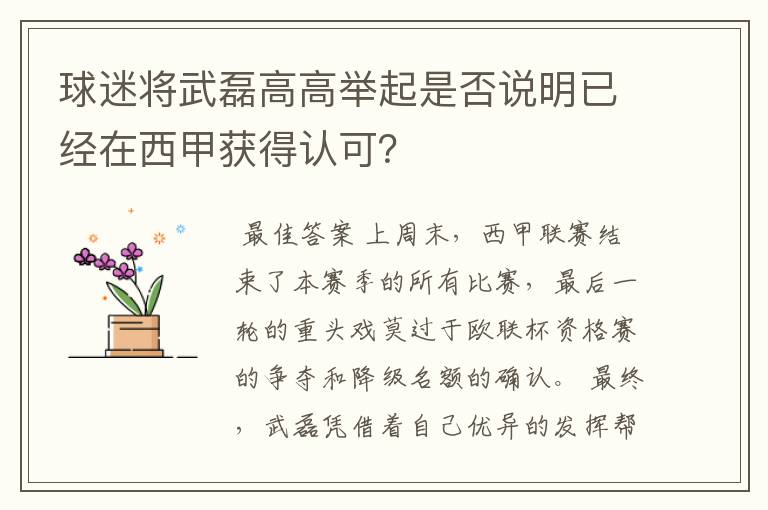 球迷将武磊高高举起是否说明已经在西甲获得认可?