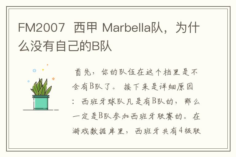 FM2007 西甲 Marbella队,为什么没有自己的B队