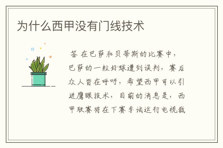 为什么西甲没有门线技术