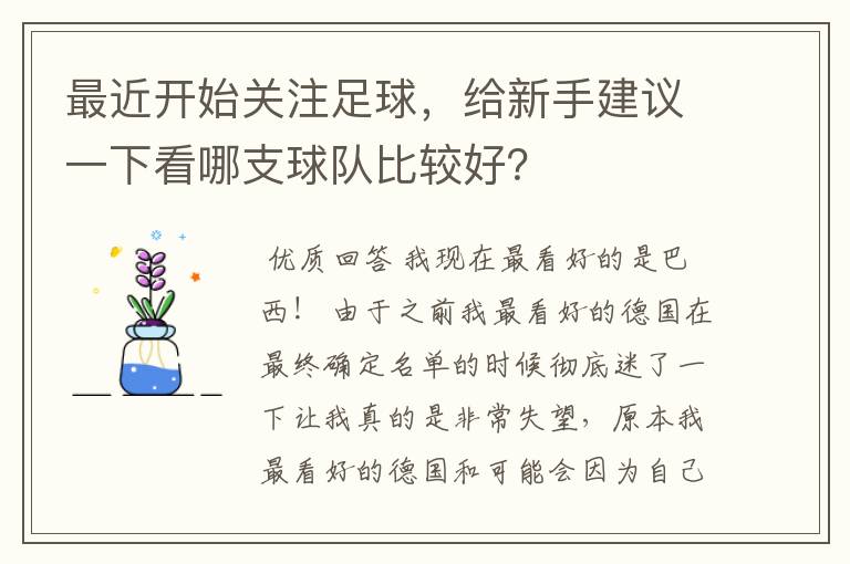 最近开始关注足球,给新手建议一下看哪支球队比较好?