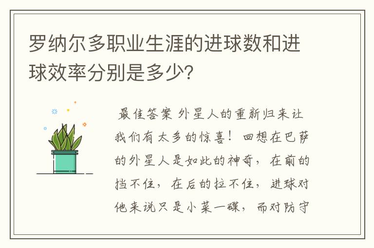 罗纳尔多职业生涯的进球数和进球效率分别是多少?