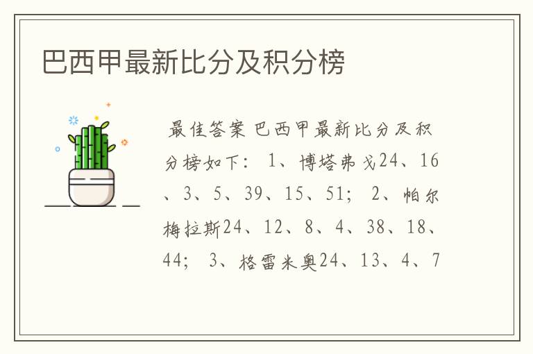 巴西甲最新比分及积分榜