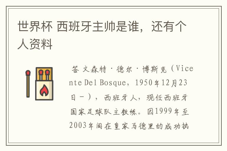 世界杯 西班牙主帅是谁,还有个人资料
