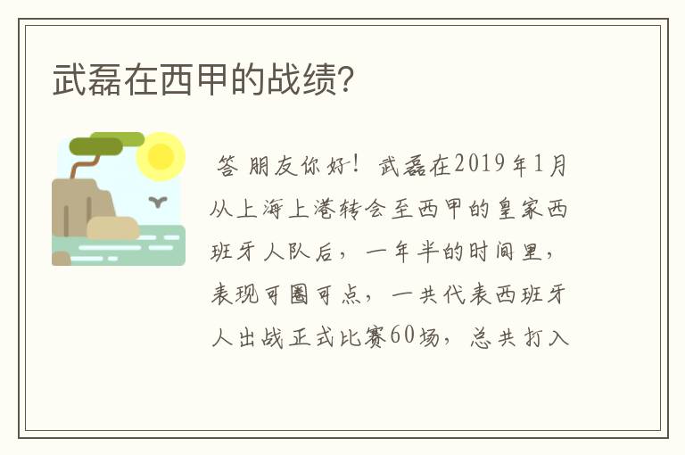 武磊在西甲的战绩?