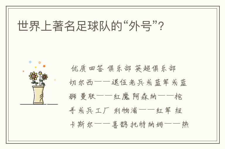 世界上著名足球队的“外号”?