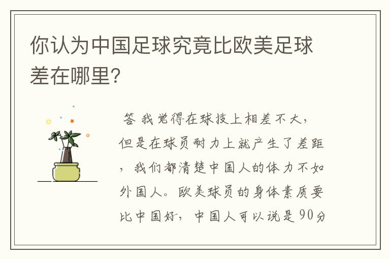你认为中国足球究竟比欧美足球差在哪里?