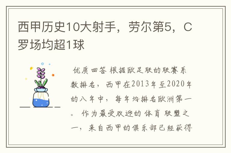 西甲历史10大射手,劳尔第5,C罗场均超1球