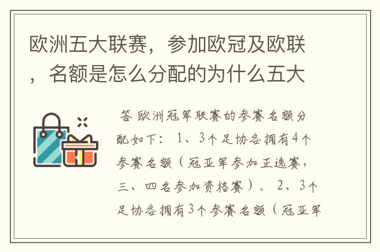欧洲五大联赛，参加欧冠及欧联，名额是怎么分配的为什么五大联赛只有法甲