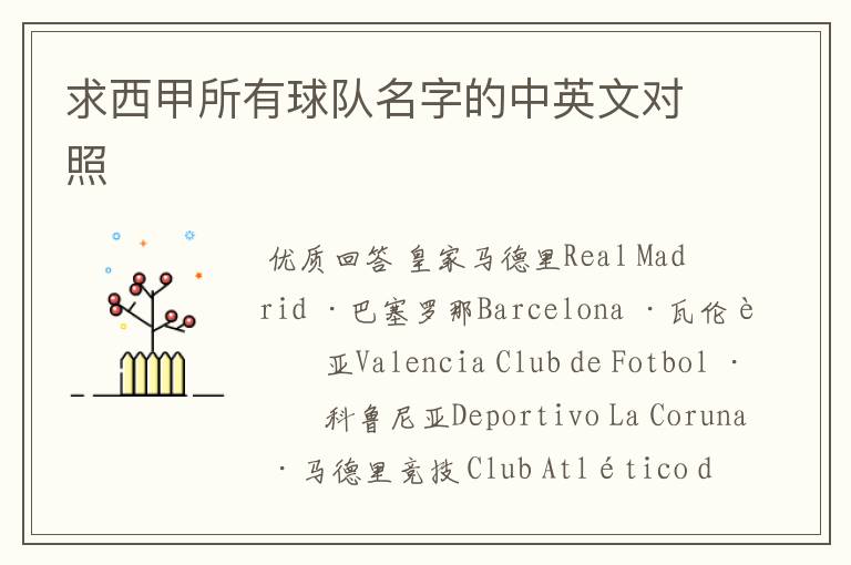 求西甲所有球队名字的中英文对照