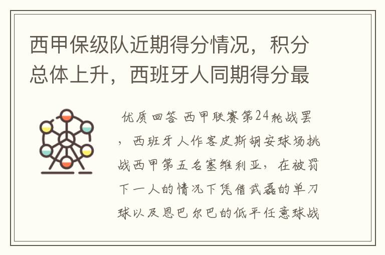 西甲保级队近期得分情况,积分总体上升,西班牙人同期得分最高