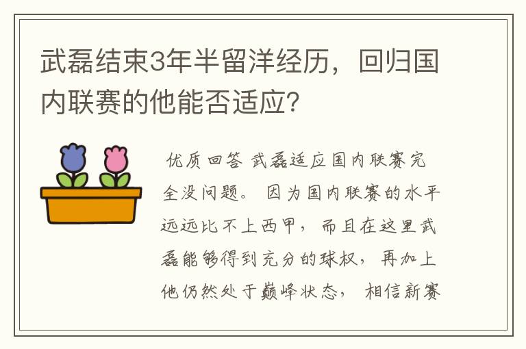 武磊结束3年半留洋经历,回归国内联赛的他能否适应?