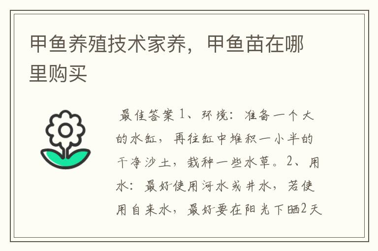 甲鱼养殖技术家养,甲鱼苗在哪里购买