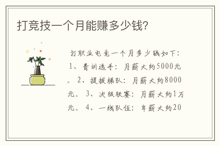 打竞技一个月能赚多少钱?