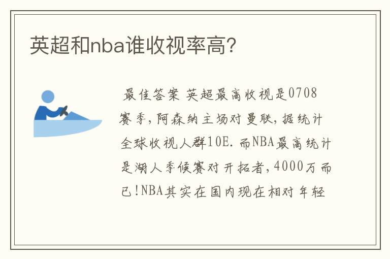 英超和nba谁收视率高?