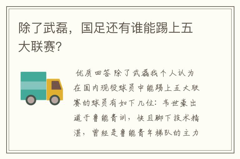 除了武磊,国足还有谁能踢上五大联赛?