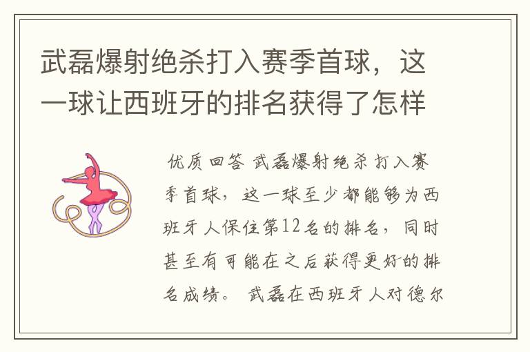 武磊爆射绝杀打入赛季首球,这一球让西班牙的排名获得了怎样的提升?