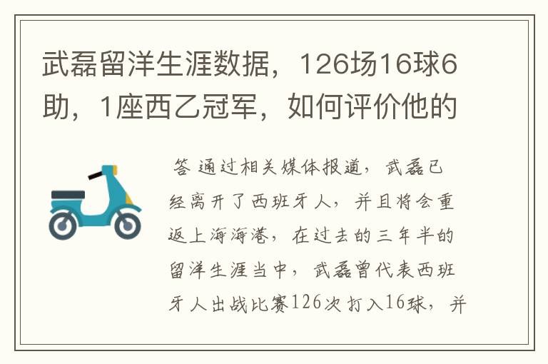武磊留洋生涯数据,126场16球6助,1座西乙冠军,如何评价他的表现?