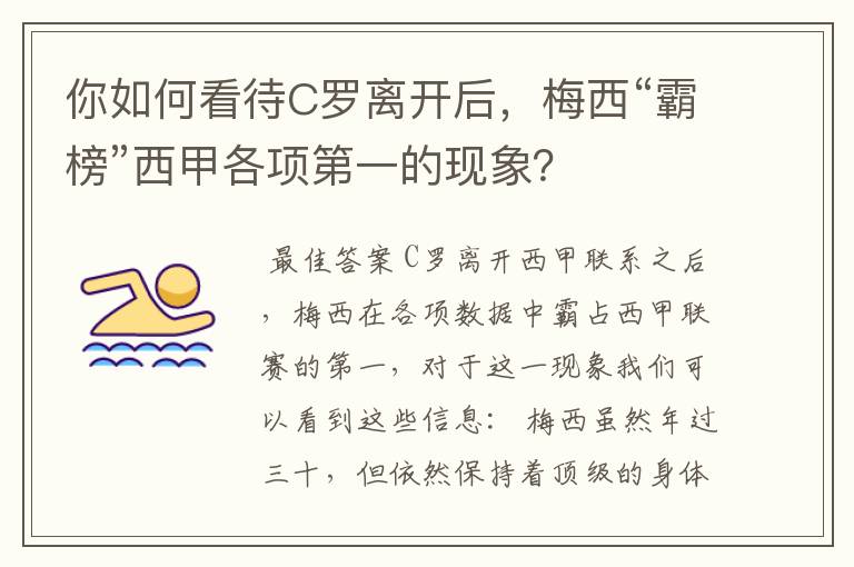 你如何看待C罗离开后,梅西“霸榜”西甲各项第一的现象?