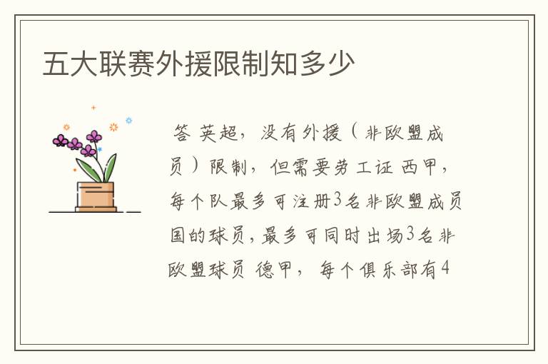 五大联赛外援限制知多少