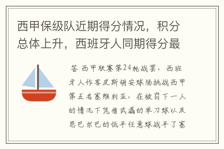西甲保级队近期得分情况,积分总体上升,西班牙人同期得分最高