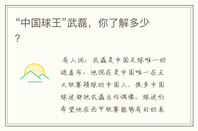 “中国球王”武磊,你了解多少?
