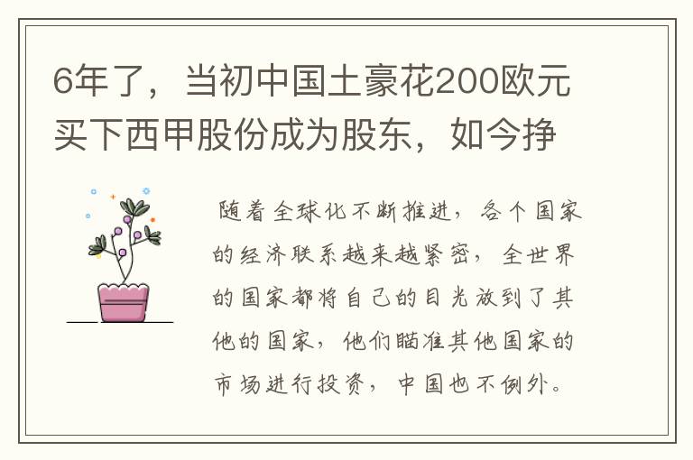 6年了，当初中国土豪花200欧元买下西甲股份成为股东，如今挣多少？