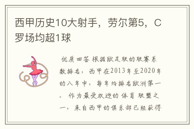 西甲历史10大射手,劳尔第5,C罗场均超1球