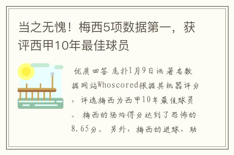 当之无愧!梅西5项数据第一,获评西甲10年最佳球员