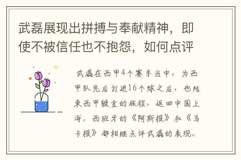 武磊展现出拼搏与奉献精神,即使不被信任也不抱怨,如何点评他在西甲表现?