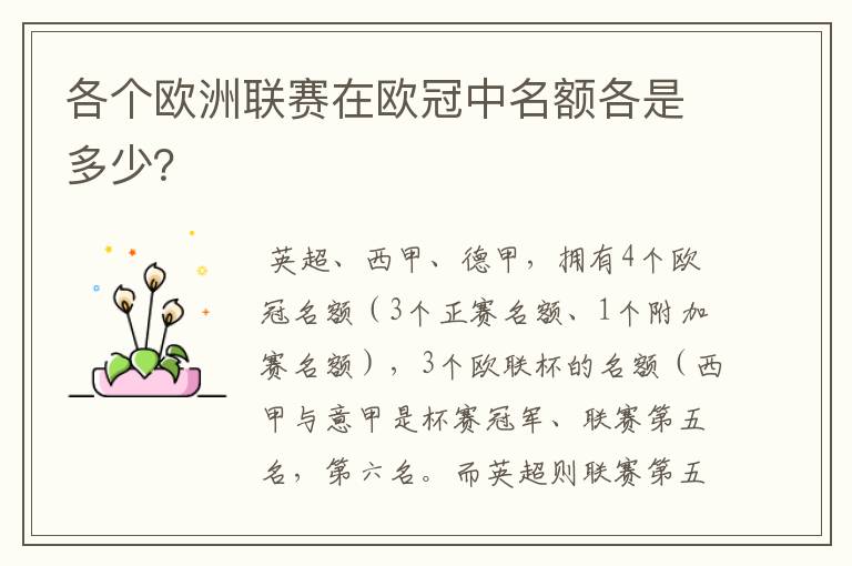 各个欧洲联赛在欧冠中名额各是多少?