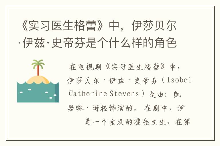 《实习医生格蕾》中,伊莎贝尔·伊兹·史帝芬是个什么样的角色?