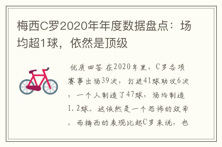 梅西C罗2020年年度数据盘点:场均超1球,依然是顶级