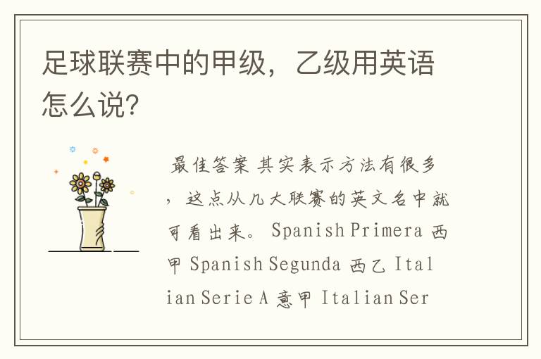足球联赛中的甲级,乙级用英语怎么说?