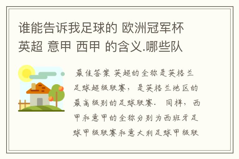 谁能告诉我足球的 欧洲冠军杯 英超 意甲 西甲 的含义.哪些队 怎么进行比赛的.