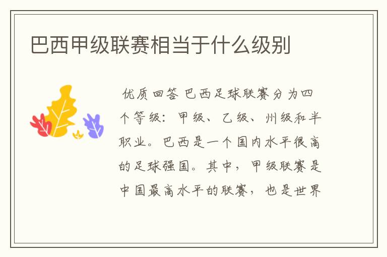 巴西甲级联赛相当于什么级别