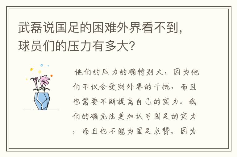 武磊说国足的困难外界看不到,球员们的压力有多大?