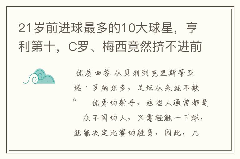 21岁前进球最多的10大球星,亨利第十,C罗、梅西竟然挤不进前五