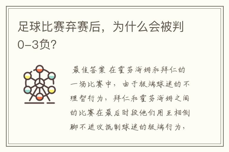 足球比赛弃赛后,为什么会被判0-3负?